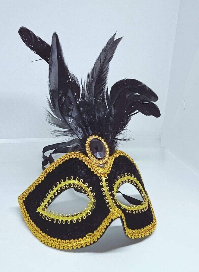 PartyToko Feather Lace Eye Mask Masquerade Netted Halloween Party Costume Black (1 pcs) - Image 3